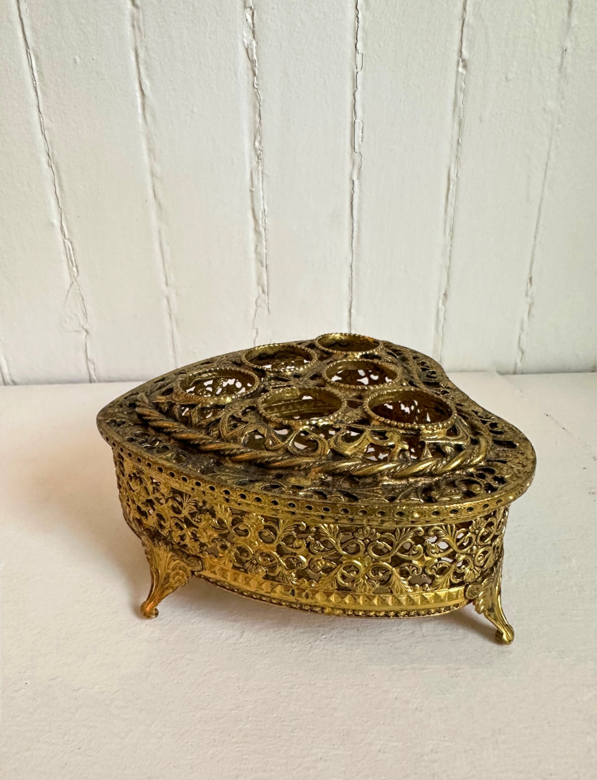 Vintage Brass Gold Heart Lipstick Holder