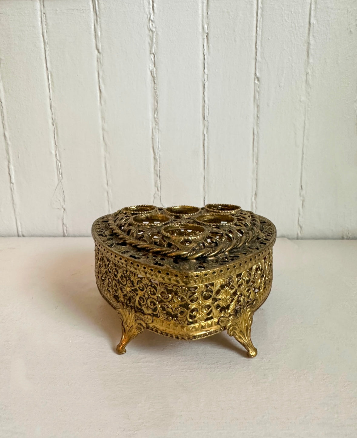 Vintage Brass Gold Heart Lipstick Holder