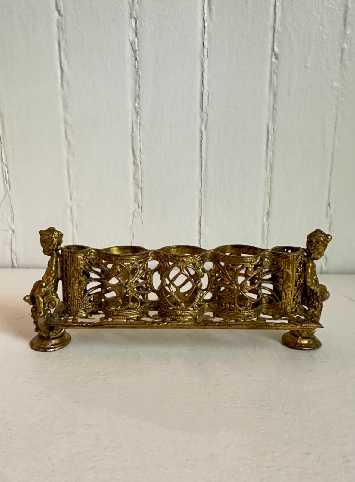 Vintage Gold Brass Cherub Lipstick Holder