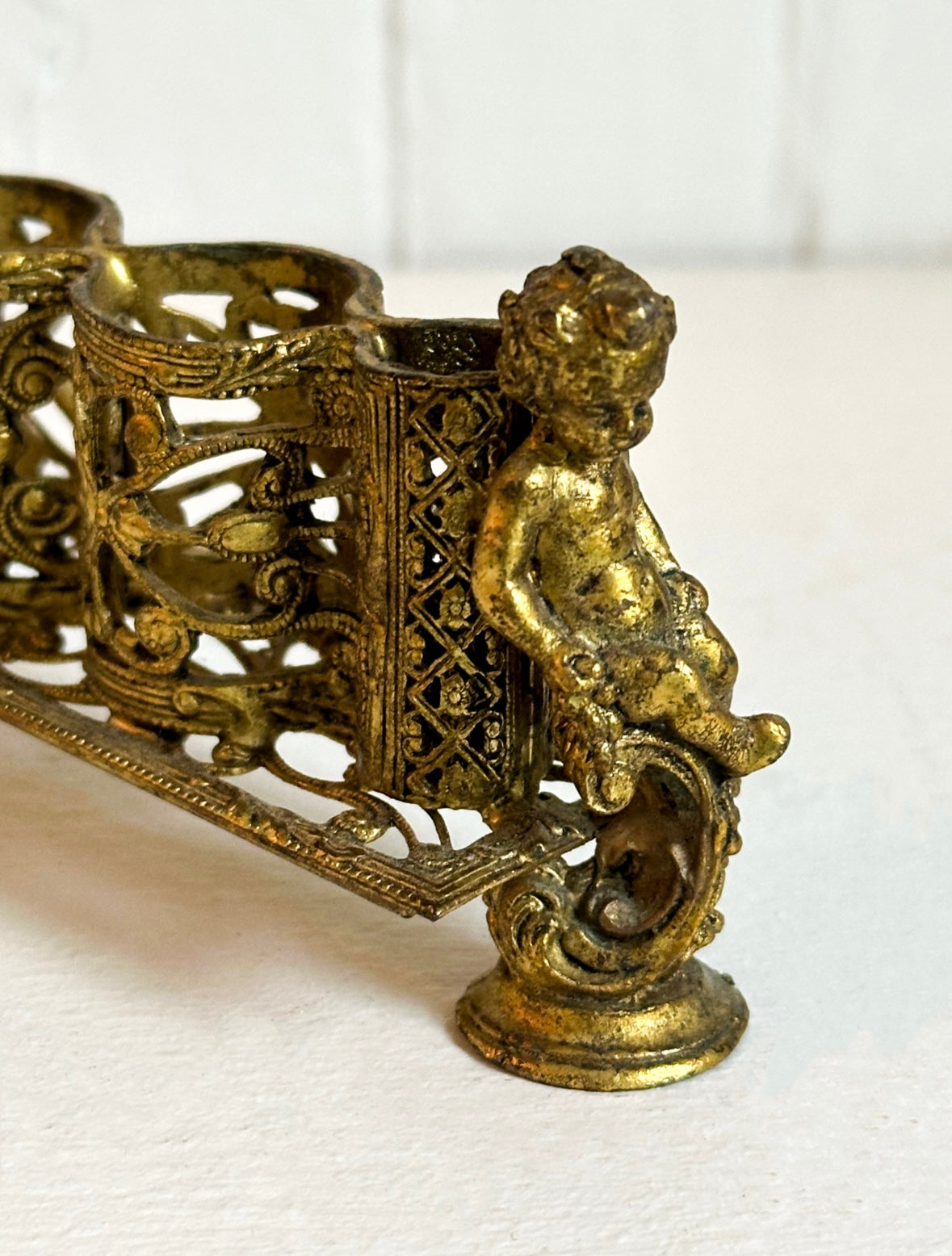 Vintage Gold Brass Cherub Lipstick Holder