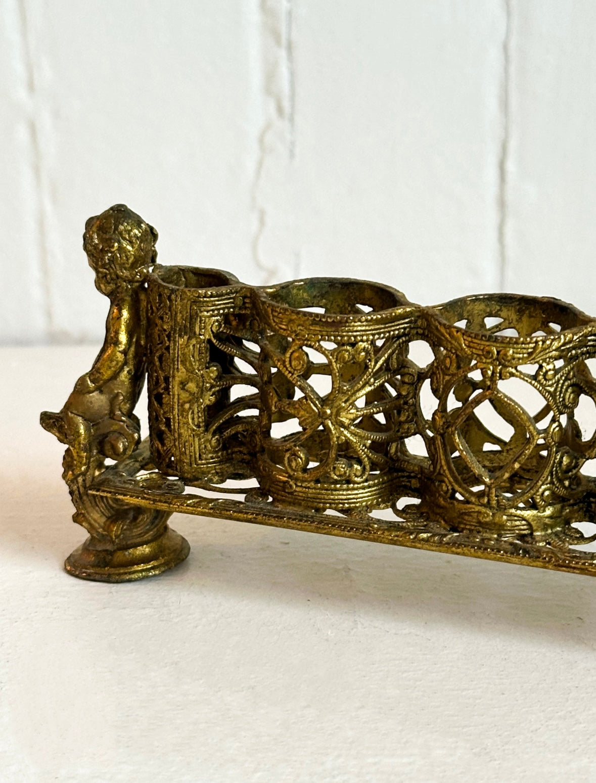 Vintage Gold Brass Cherub Lipstick Holder