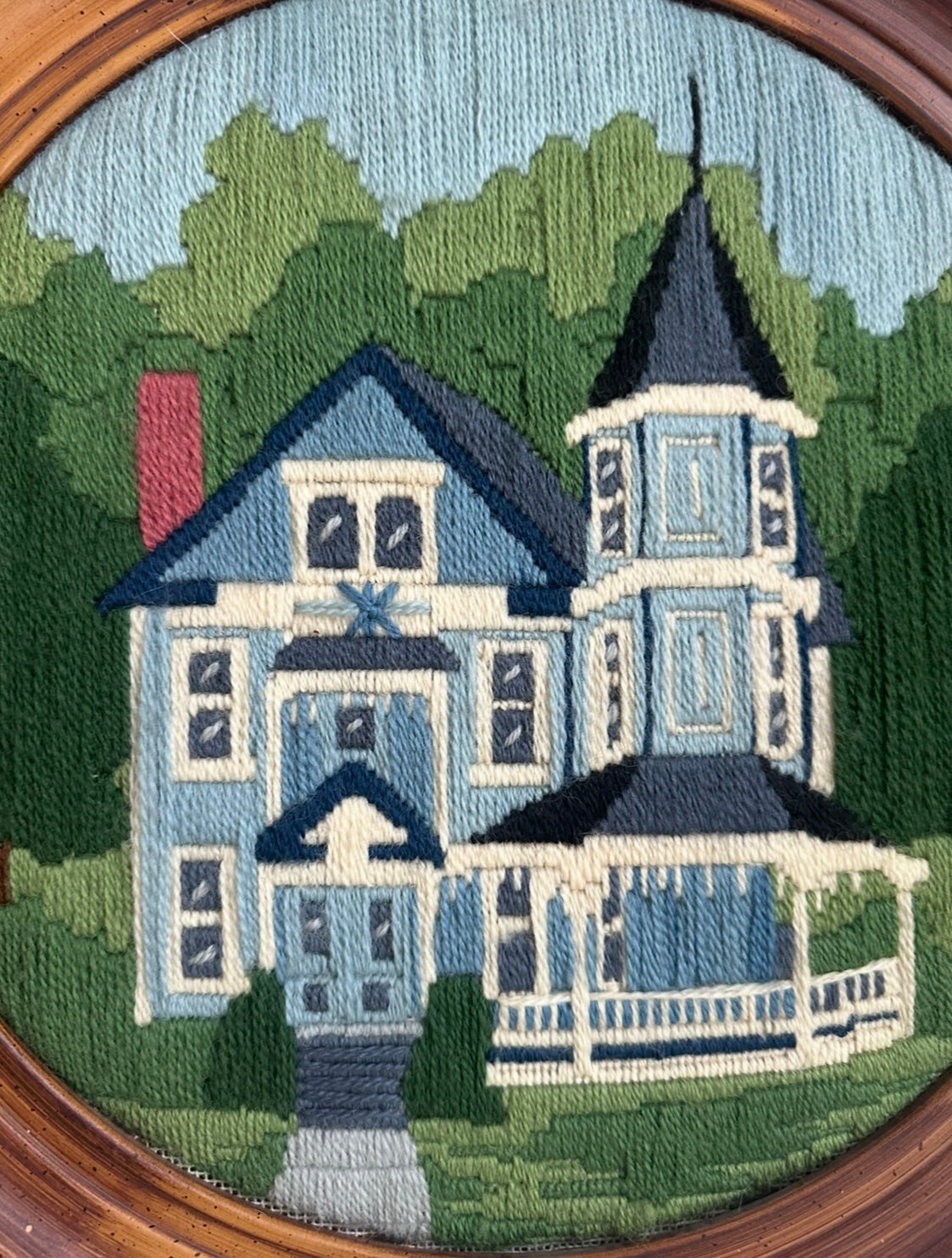 Vintage Victorian Witches Haunted House Framed Needlepoint