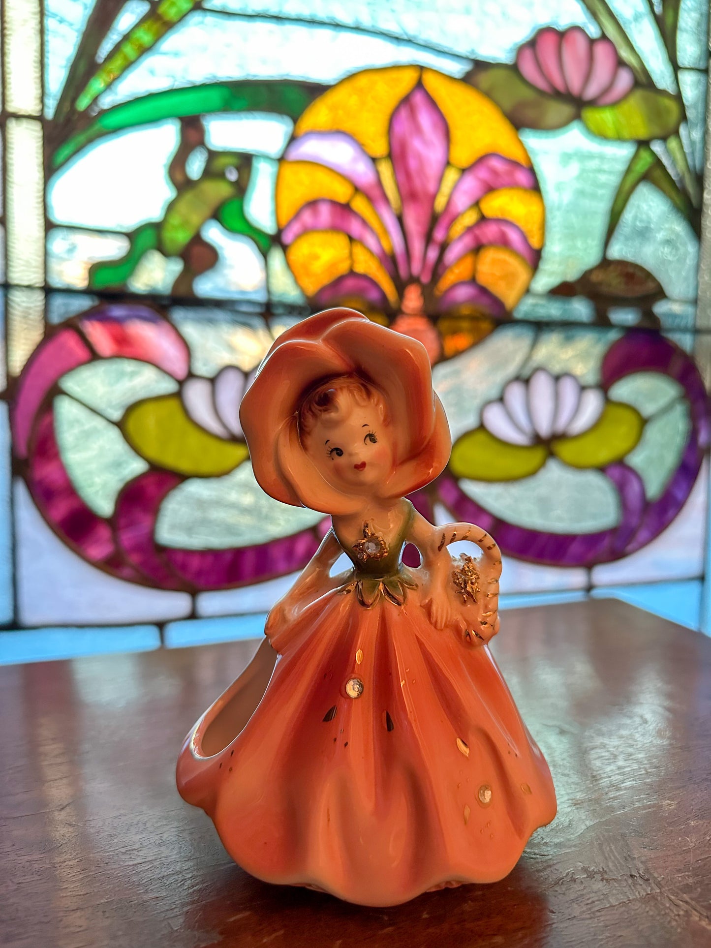Vintage Pink Flower Girl Planter