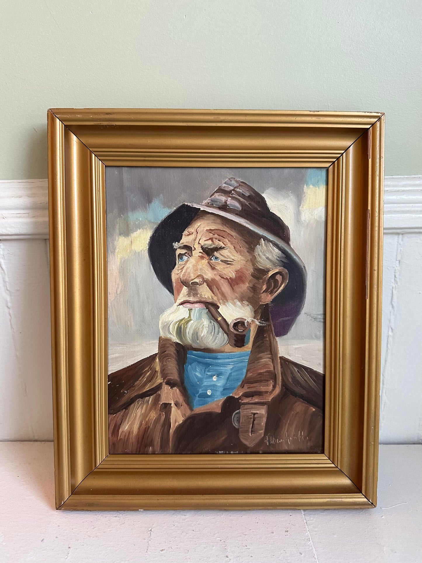 Vintage Fisherman Original Oil Painting