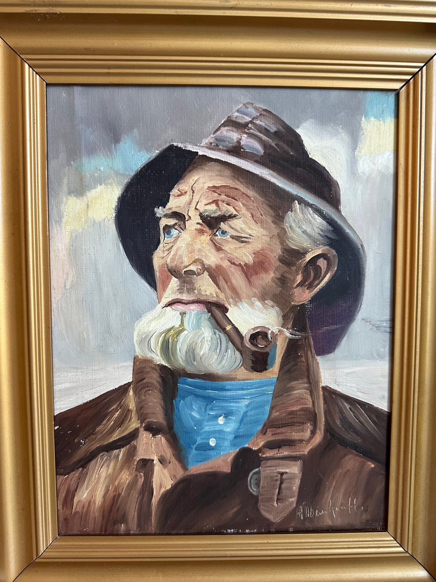 Vintage Fisherman Original Oil Painting