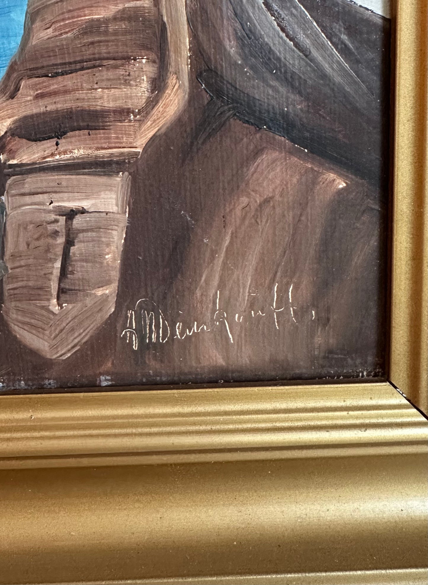 Vintage Fisherman Original Oil Painting