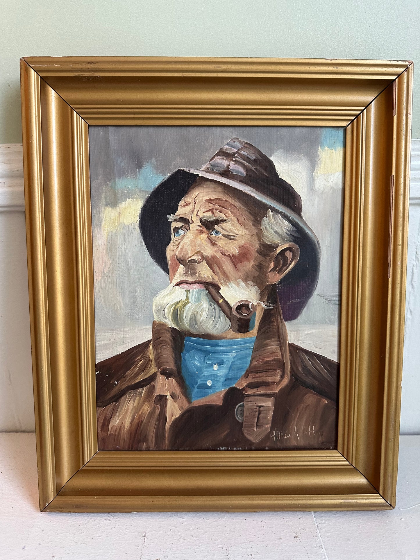 Vintage Fisherman Original Oil Painting