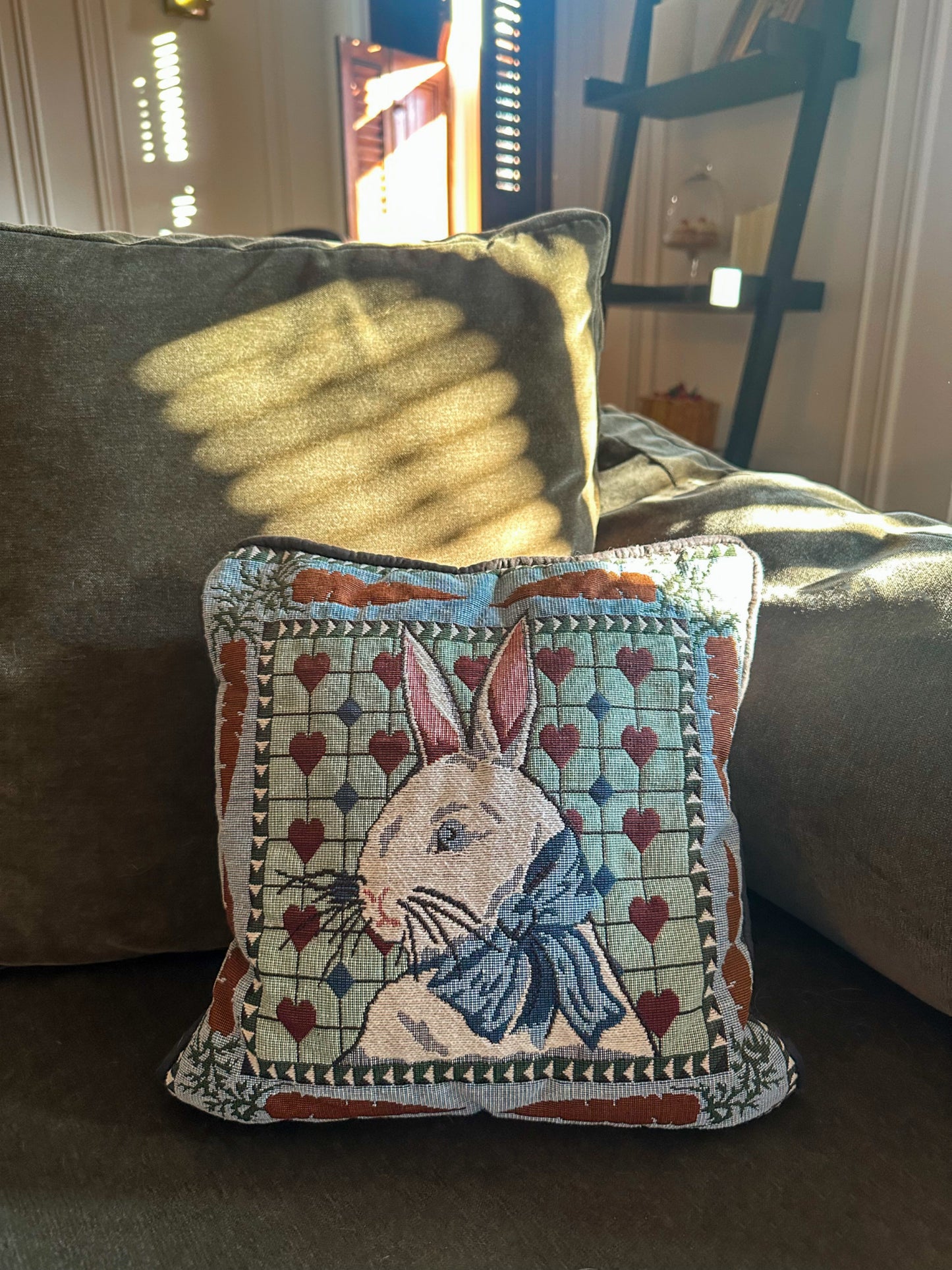 Vintage Rabbit Needlepoint Pillow