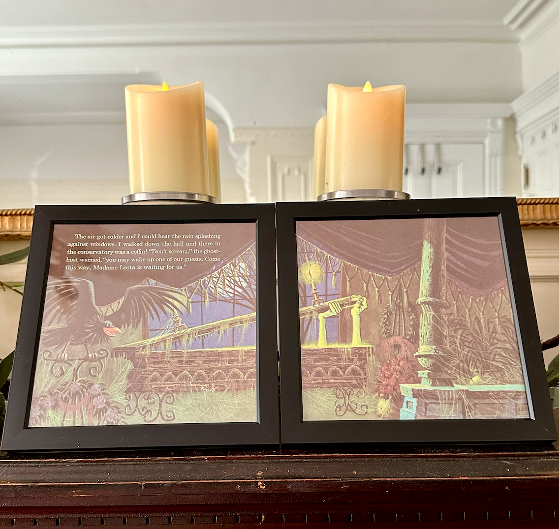"The Haunted Mansion" Pair of Vintage Framed Book Pages "Don't Scream"
