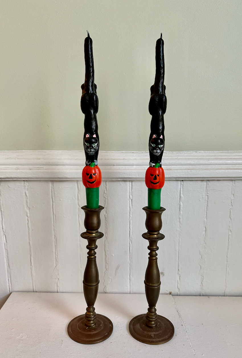Vintage Halloween Black Cat Taper Candles