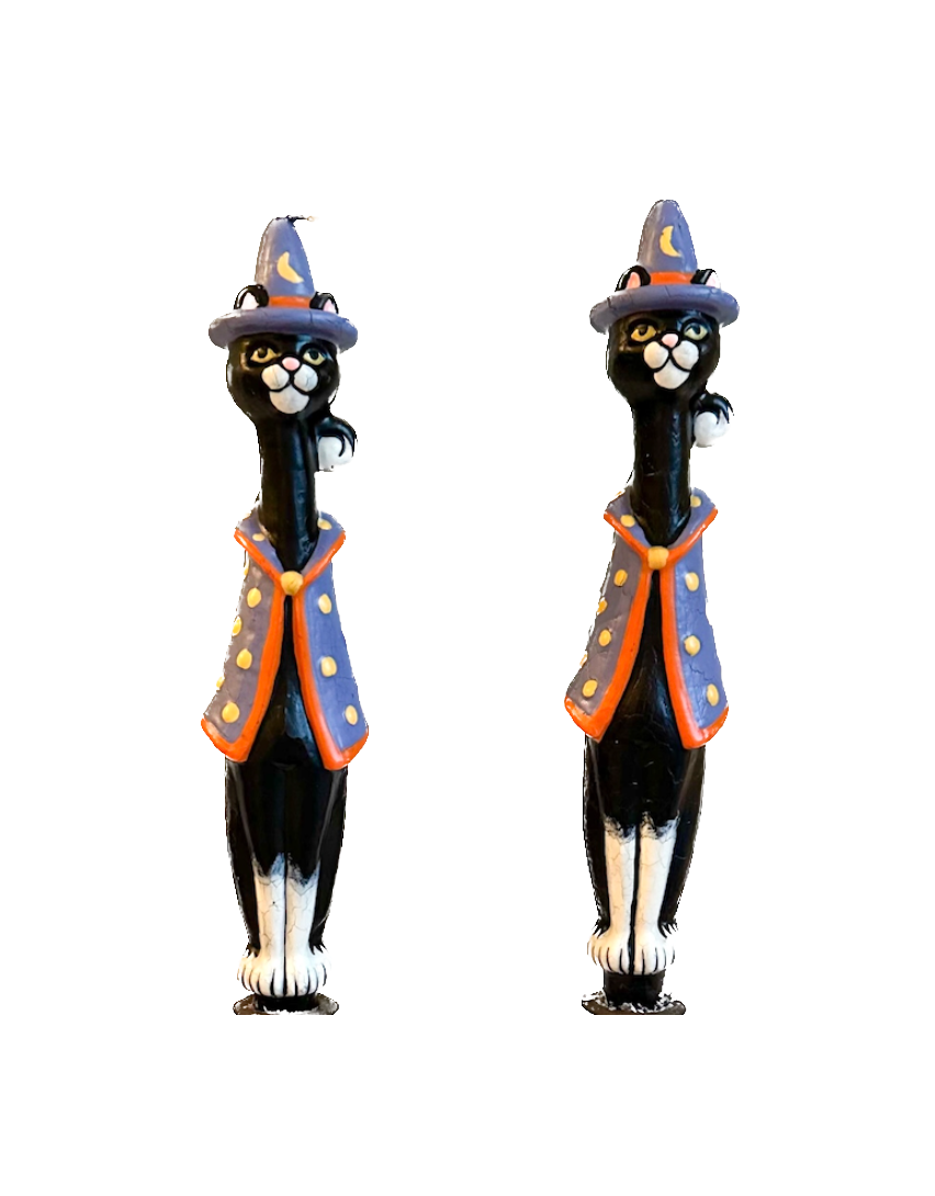 Vintage Black Cat Wizard Taper Candles