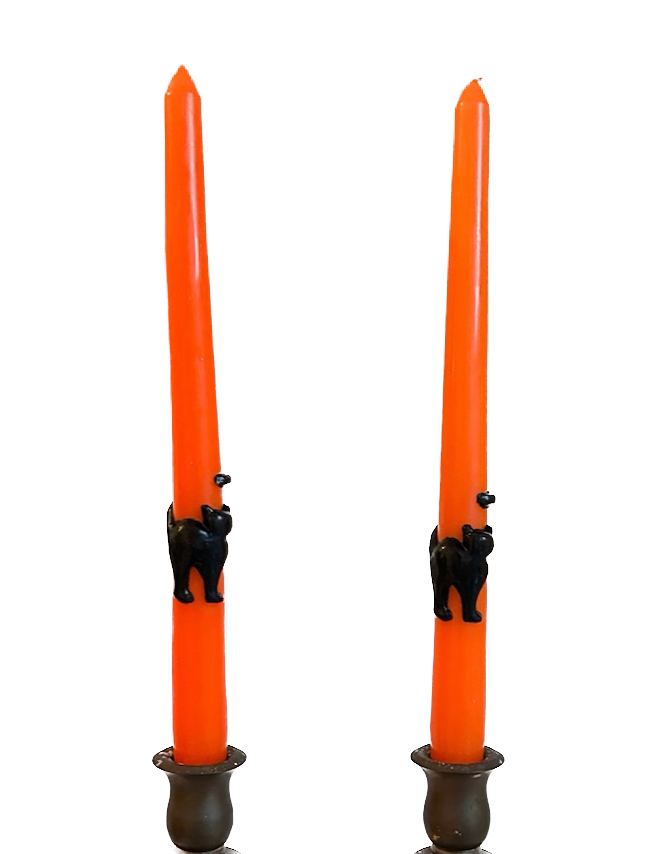 Vintage Orange Black Cat Taper Candles