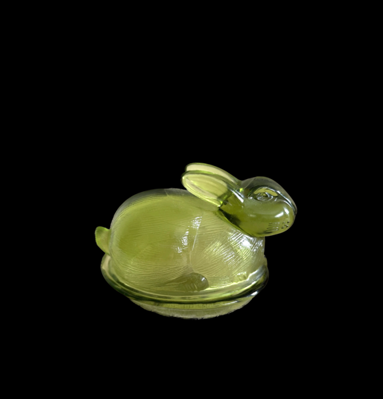 Vintage Green Glass Bunny Dish