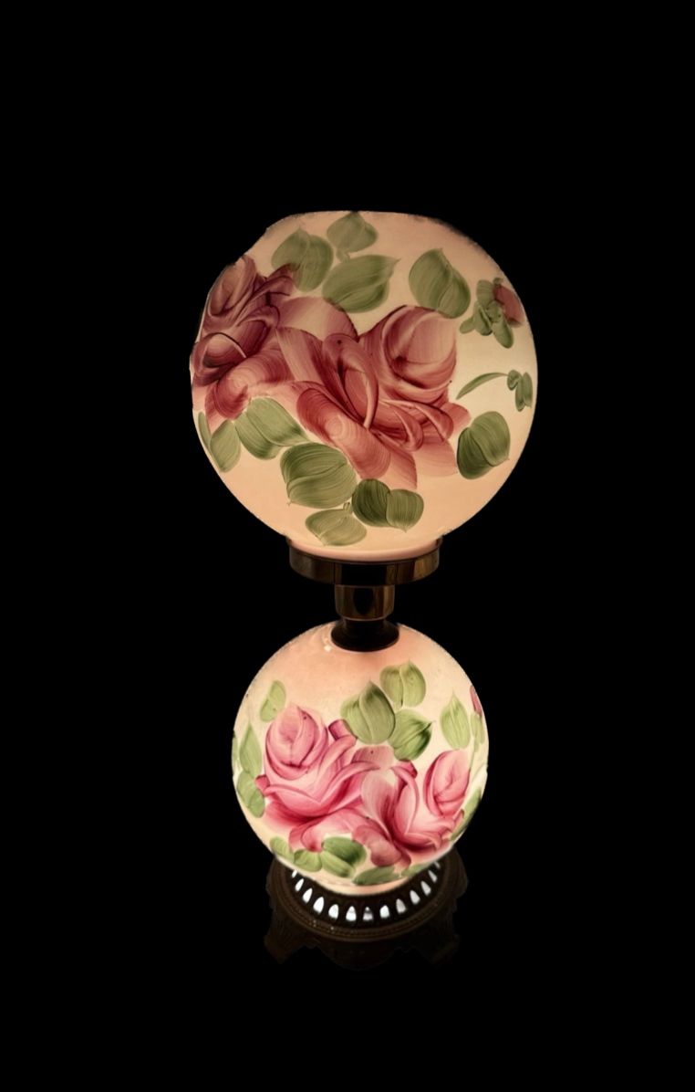 Vintage Floral Double Globe Hurricane Lamp