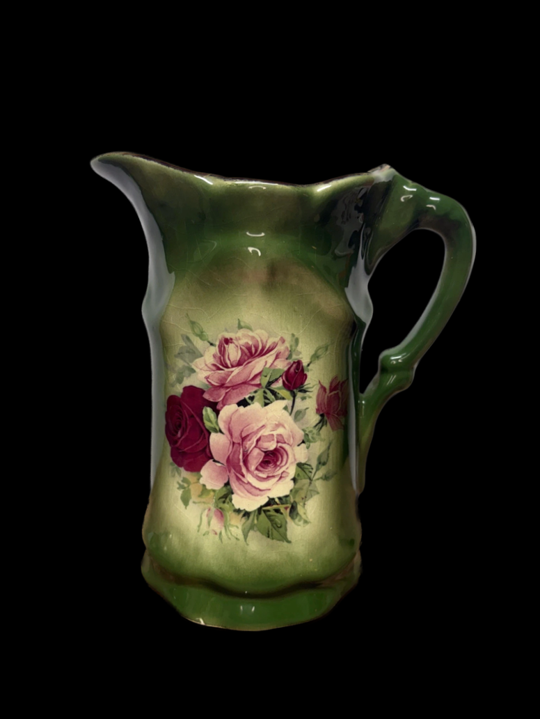 Vintage Green Ironstone Floral Pitcher