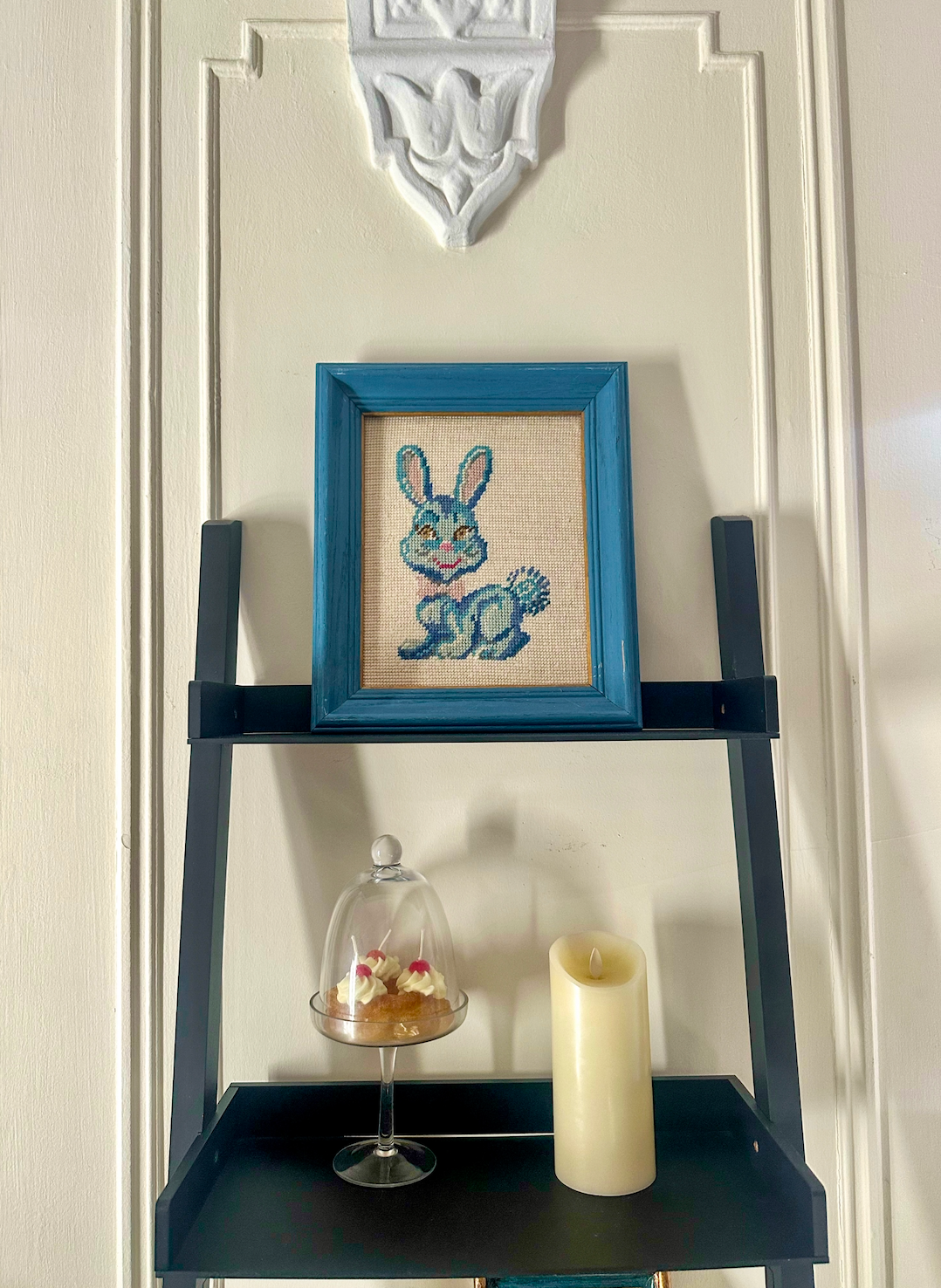Vintage Framed Bunny Needlepoint