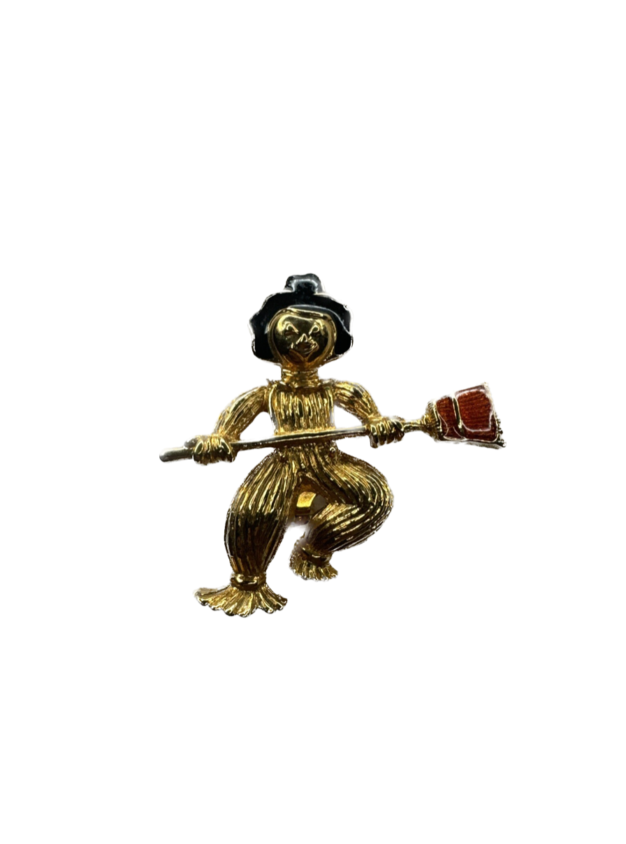 Vintage Gold Scarecrow Pin