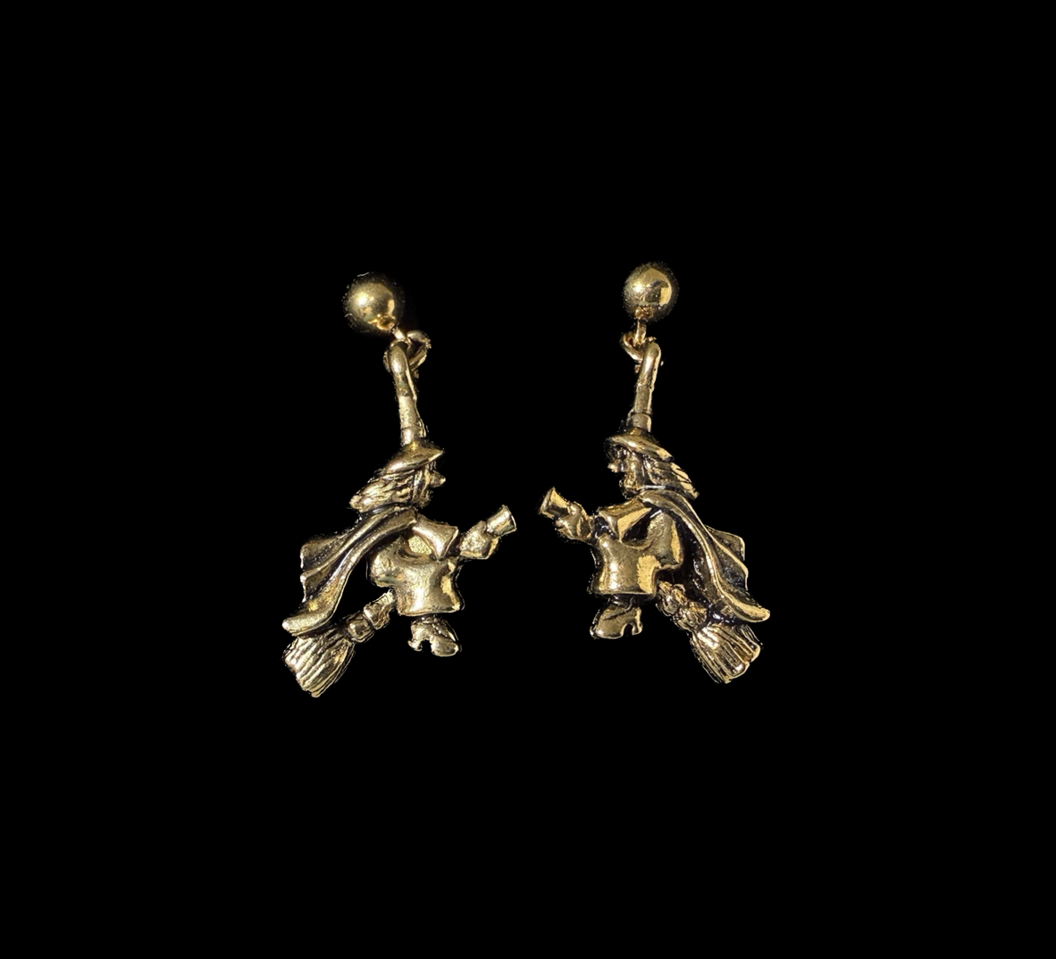 Vintage Gold Witch Dangle Earrings