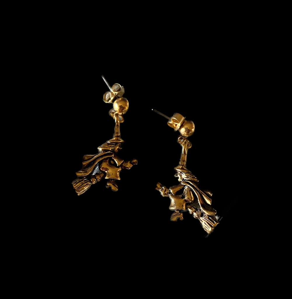 Vintage Gold Witch Dangle Earrings