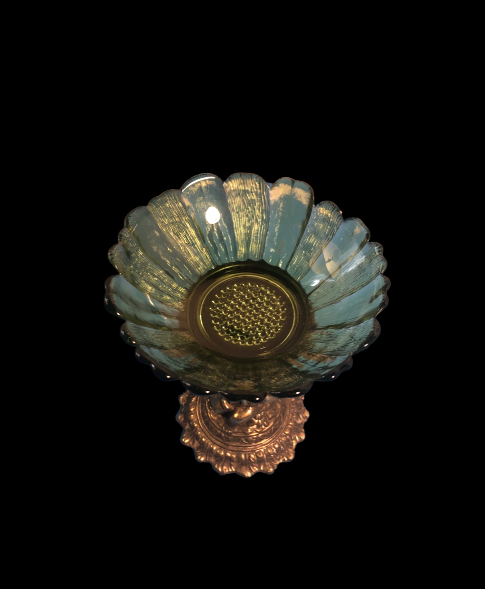 Vintage Brass Cherub Glass Pedestal Dish