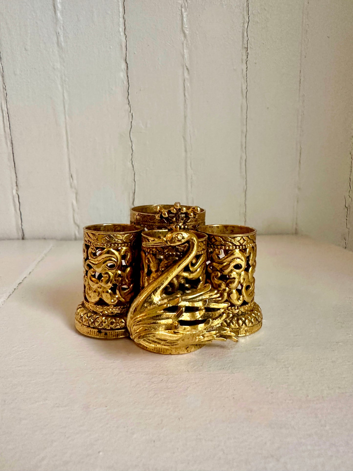 Vintage Gold Swan Lipstick Holder
