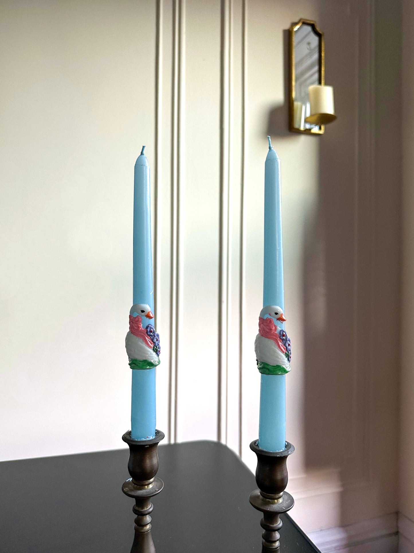 Vintage Blue Swan Taper Candles