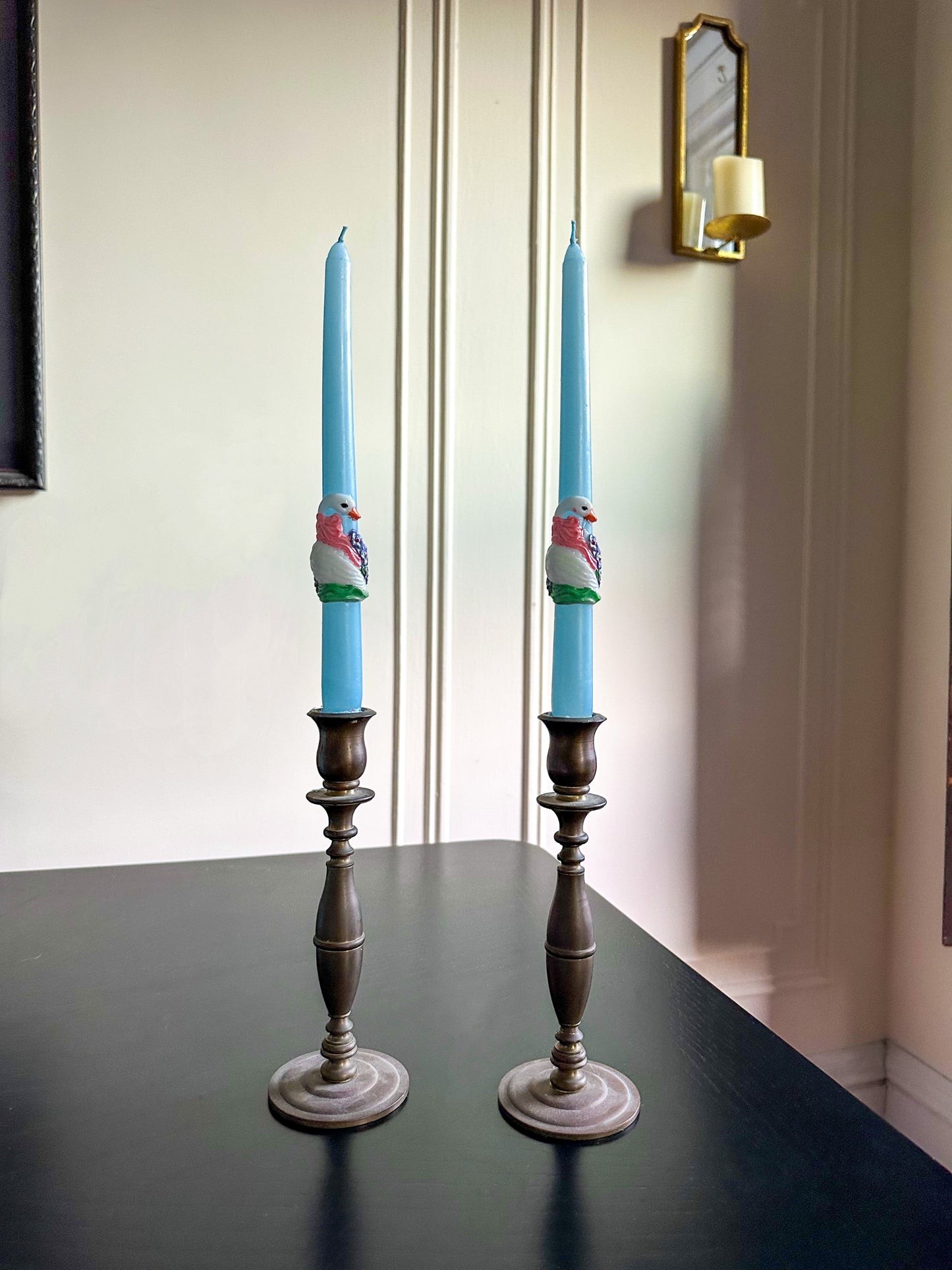 Vintage Blue Swan Taper Candles