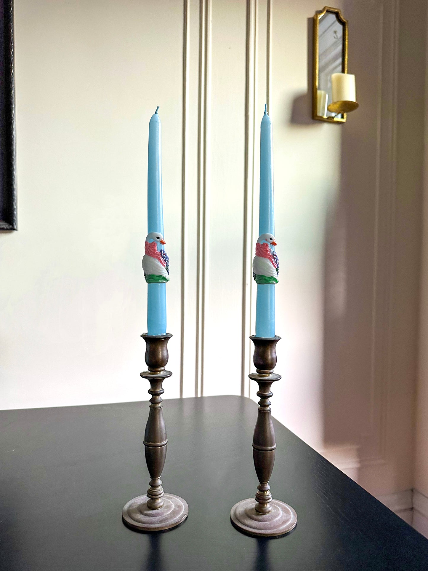 Vintage Blue Swan Taper Candles