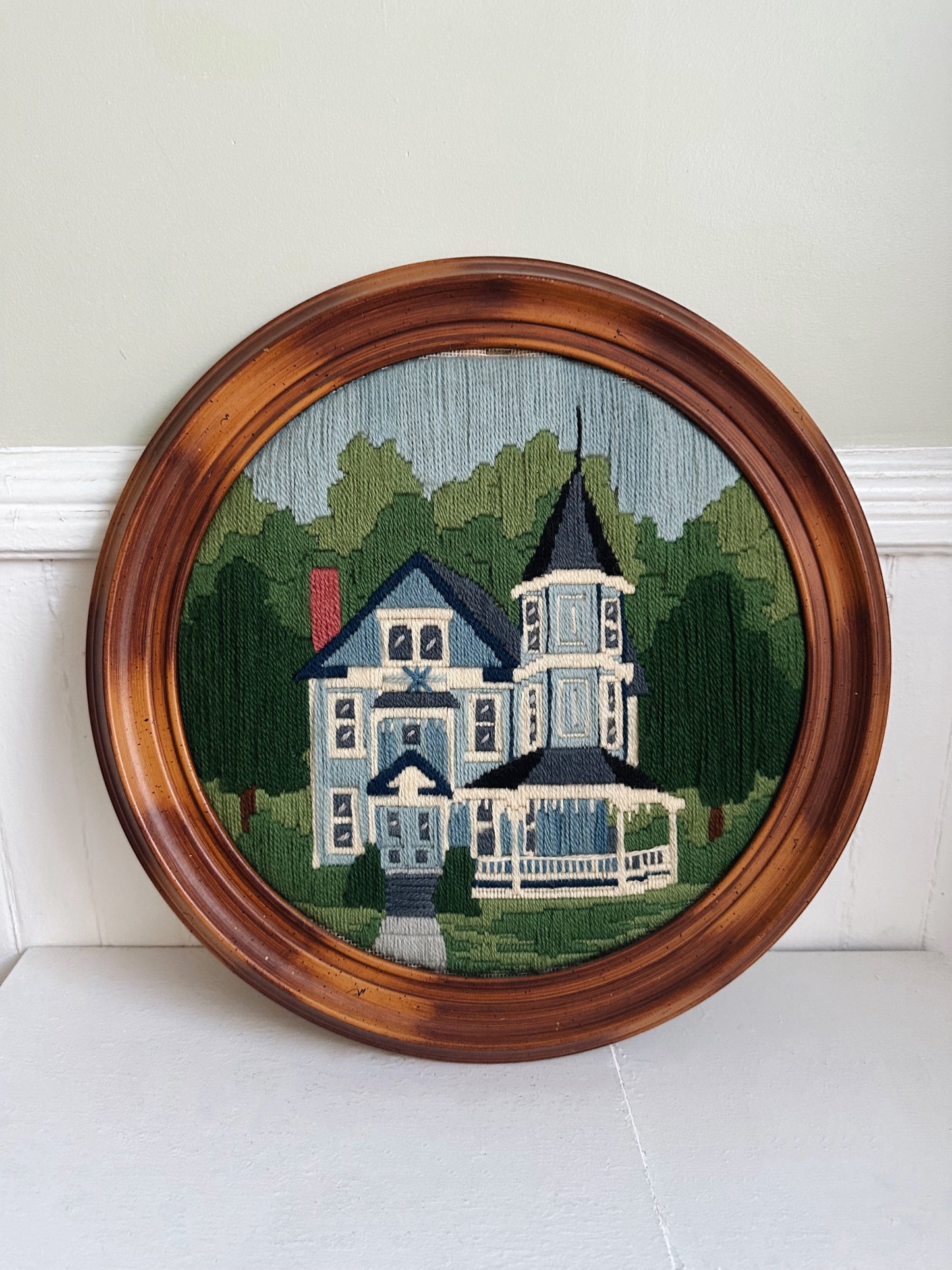 Vintage Victorian Witches Haunted House Framed Needlepoint
