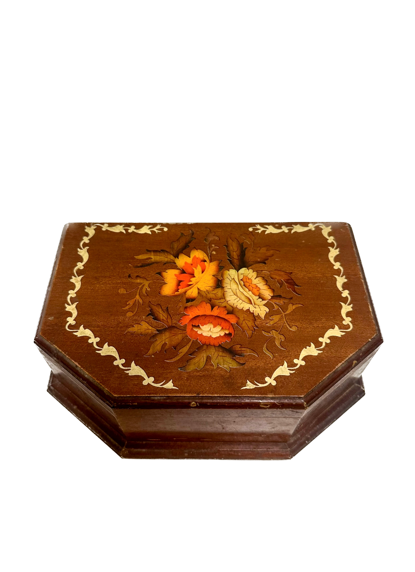 Vintage Floral Wood Jewelry Box
