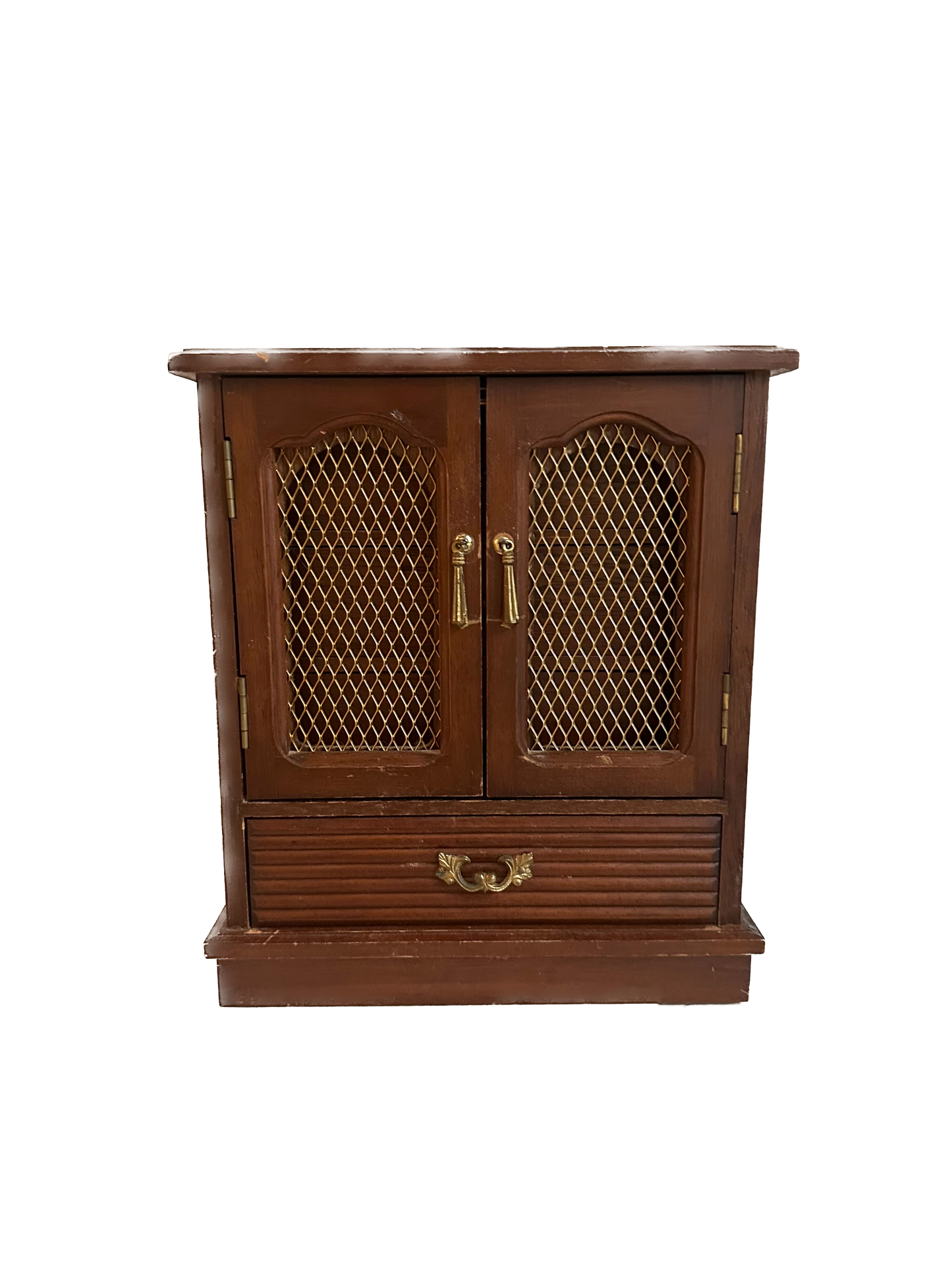 Vintage Wood Armoire Jewelry Box with Doors