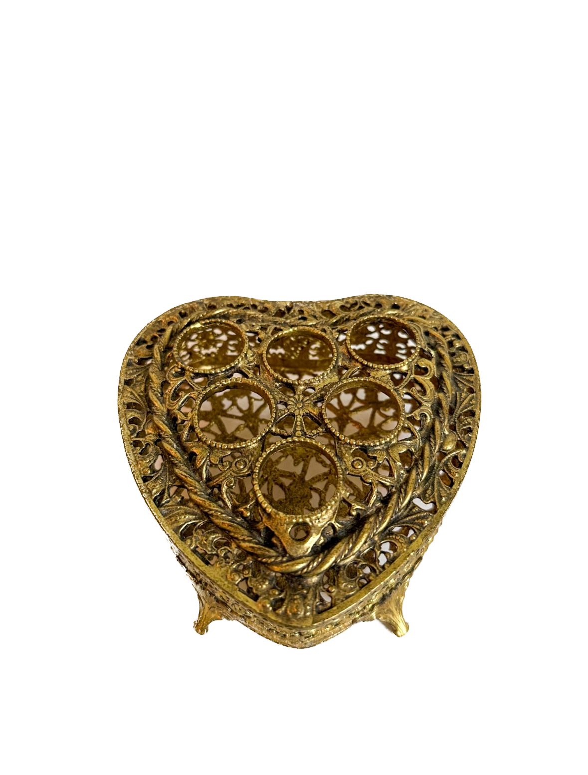 Vintage Brass Gold Heart Lipstick Holder