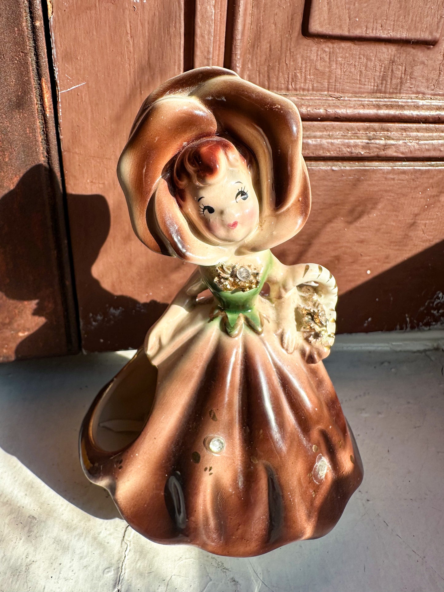 Vintage Brown Flower Girl Planter