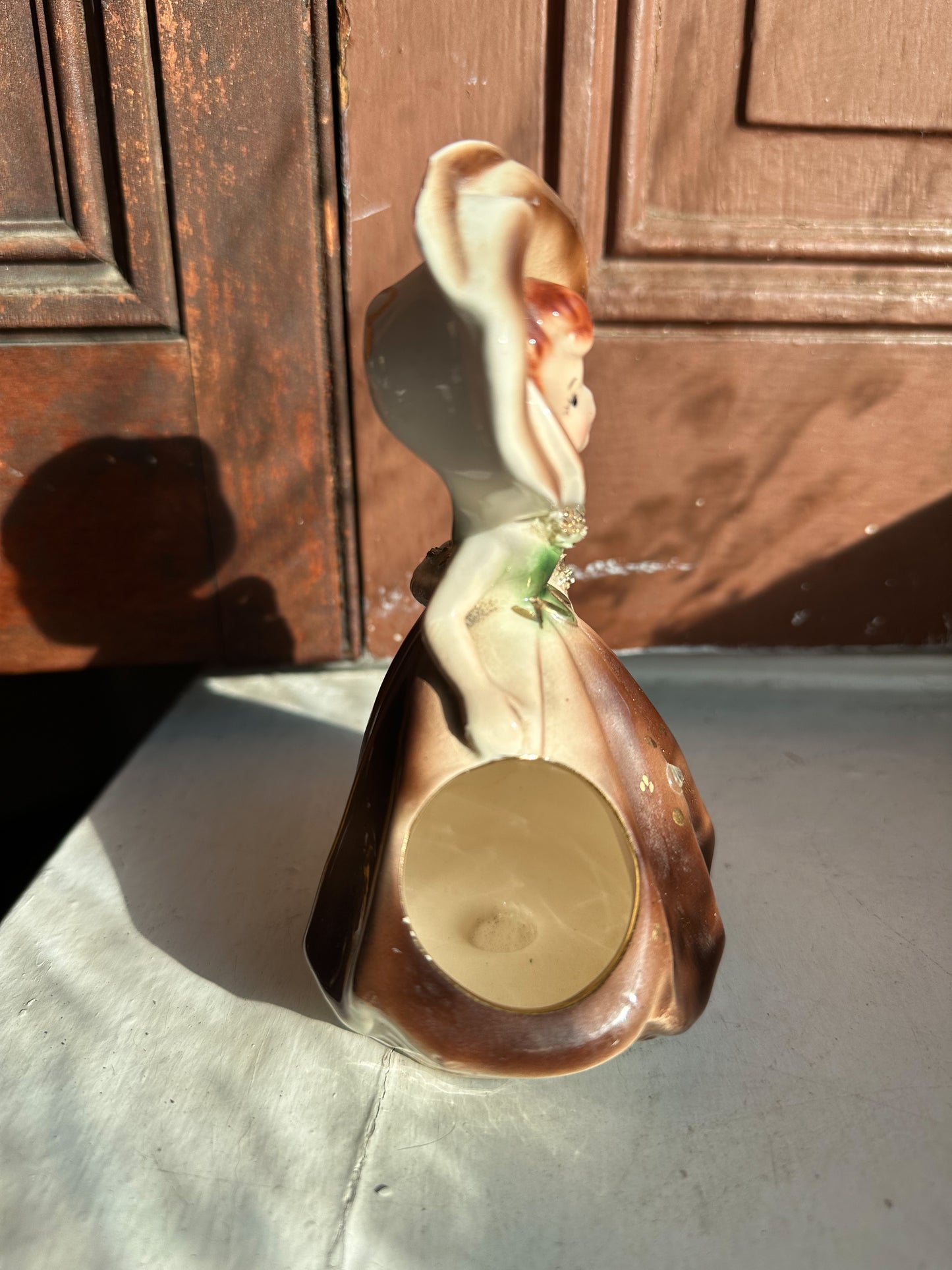 Vintage Brown Flower Girl Planter