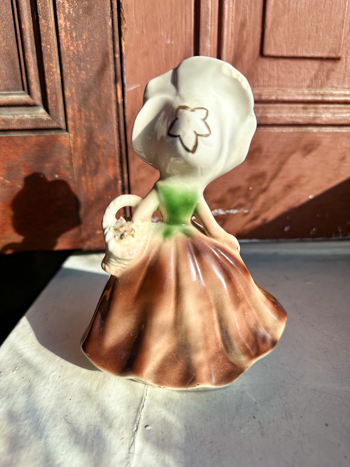 Vintage Brown Flower Girl Planter