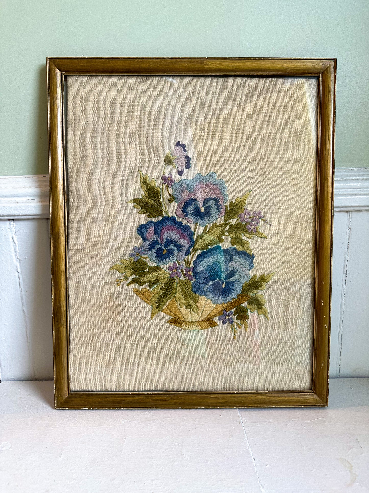 Vintage Pansies Framed Needlepoint