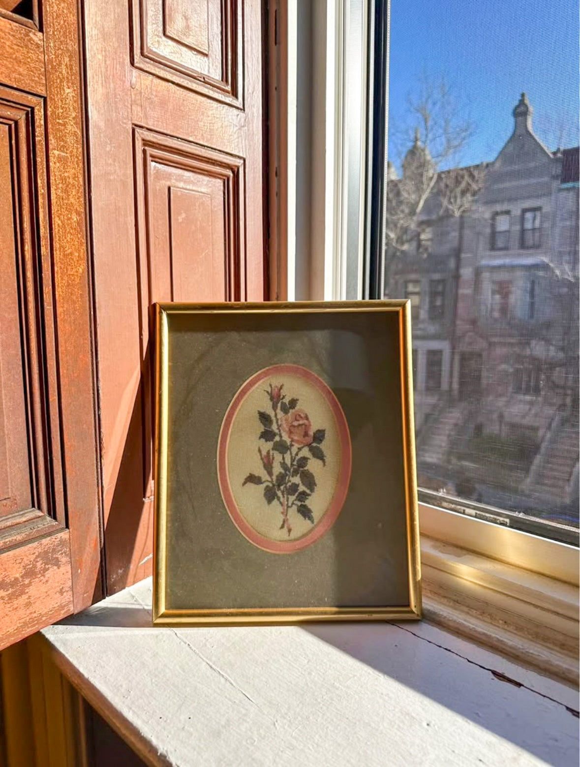 Vintage Rose Framed Needlepoint