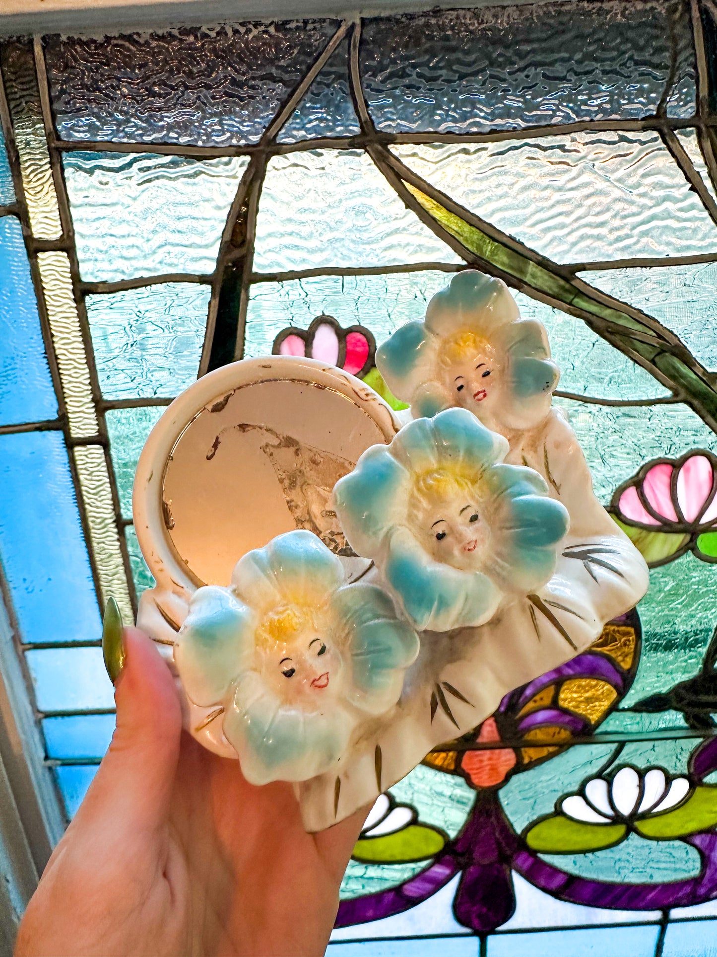 Vintage Anthropomorphic Flower Face Daisy Lipstick Holder