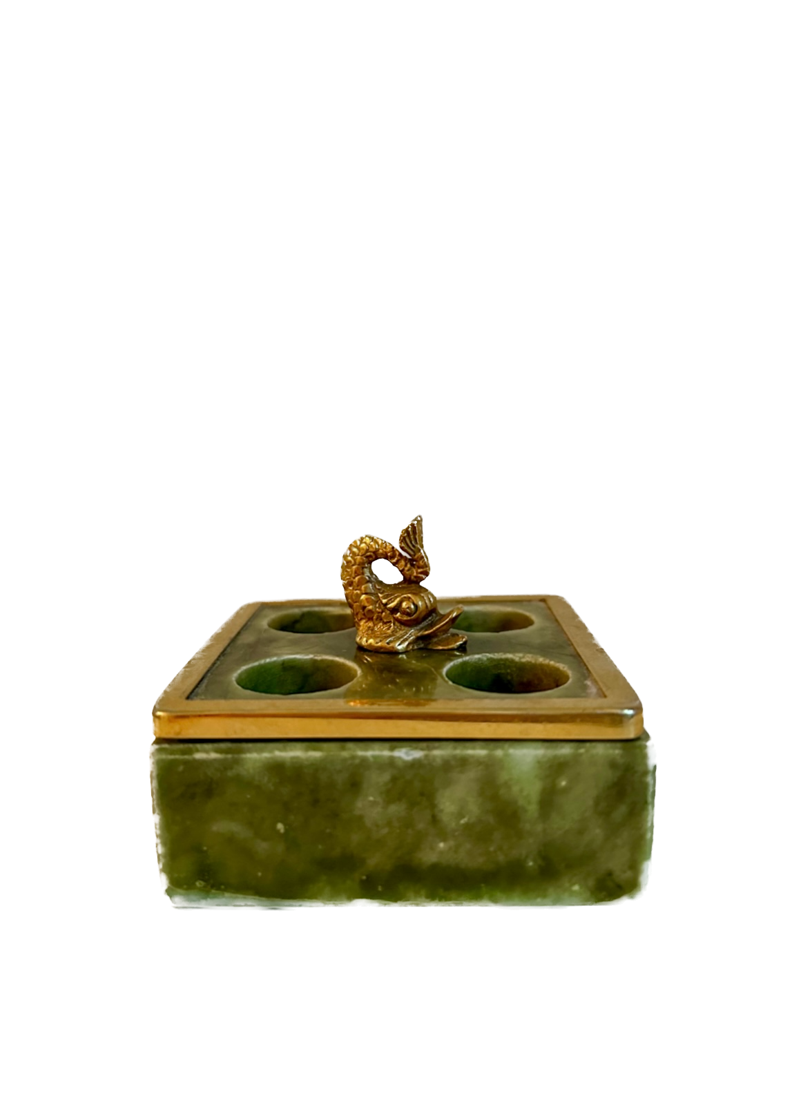 Vintage Green Marble & Brass Koi Fish Lipstick Holder