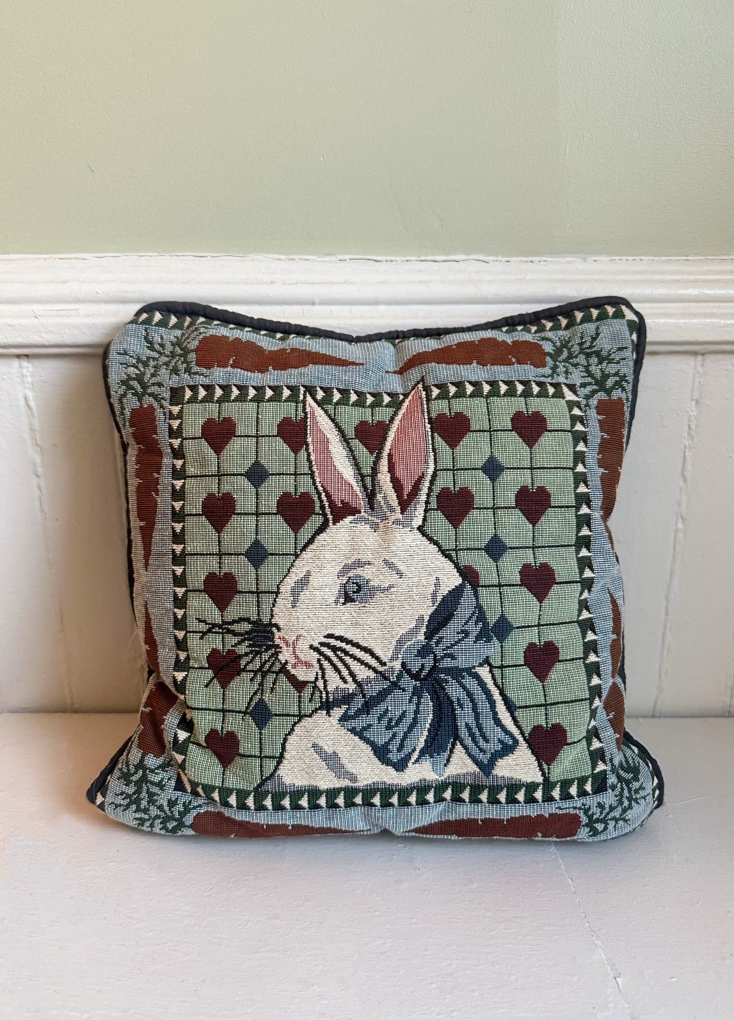 Vintage Rabbit Needlepoint Pillow