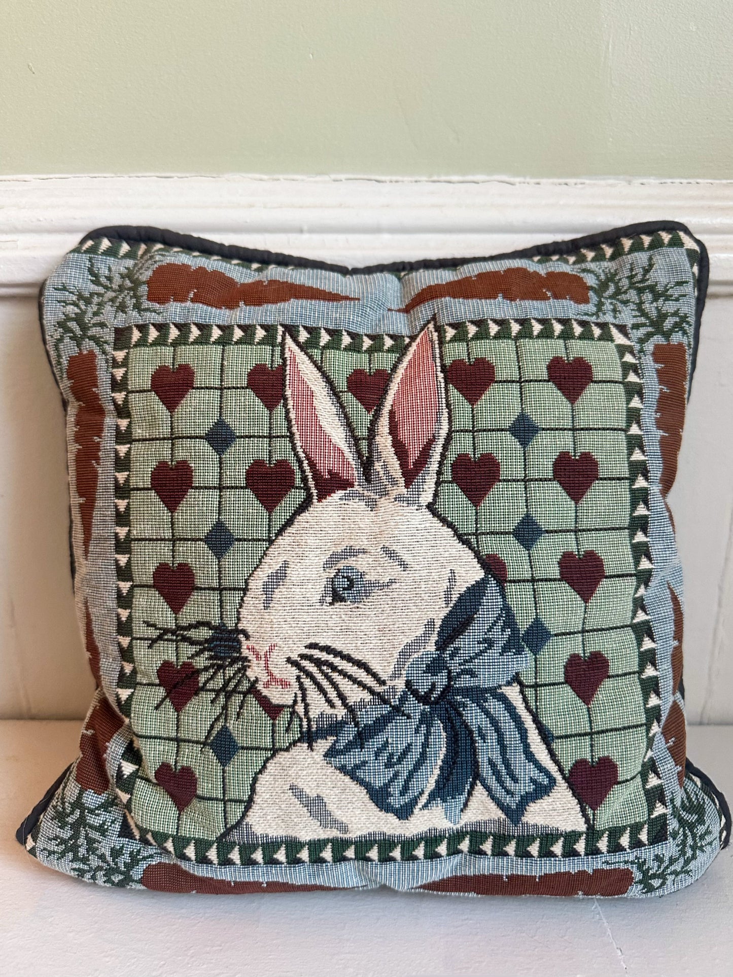 Vintage Rabbit Needlepoint Pillow