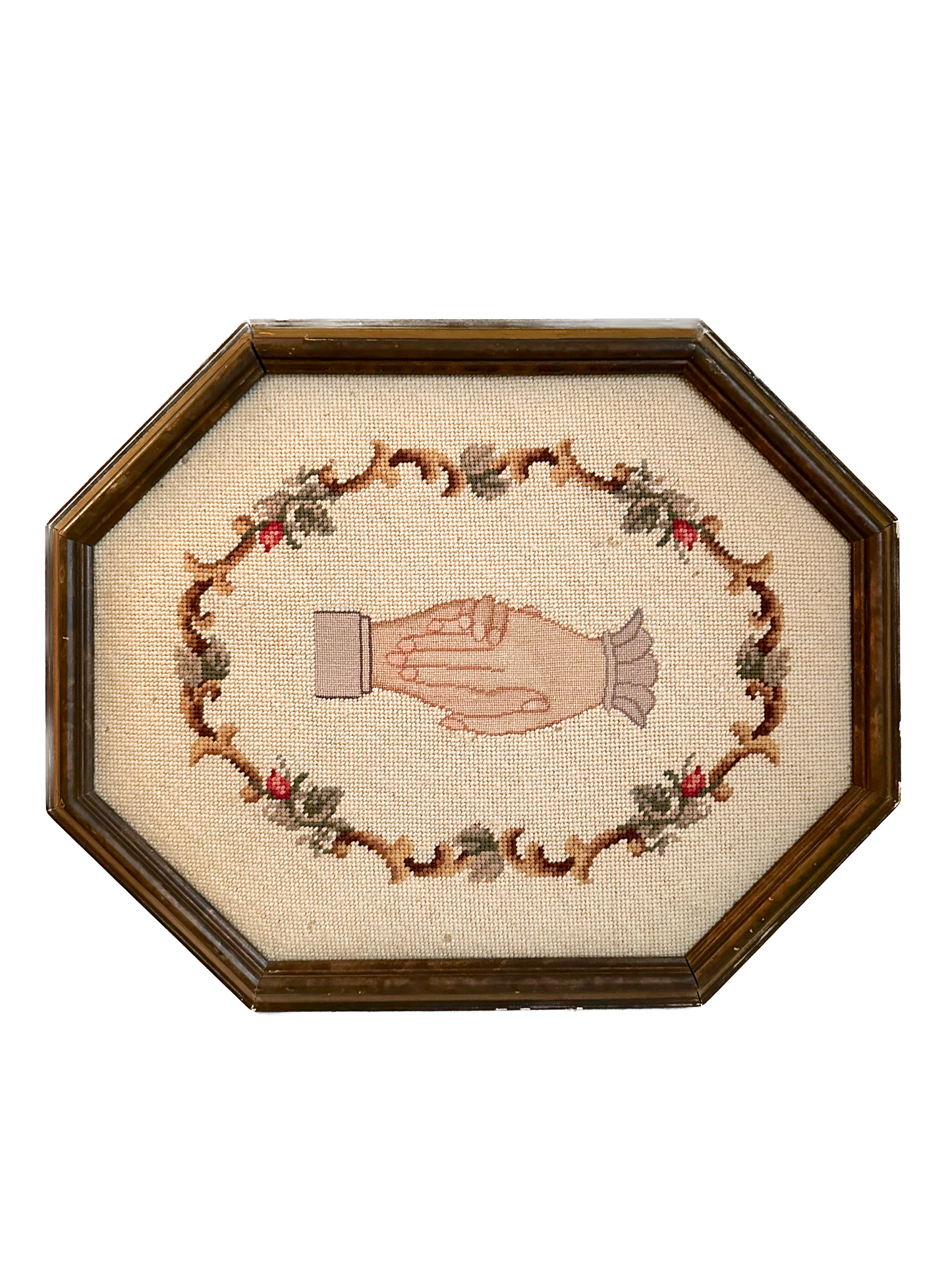Vintage Handshake Friendship and Unity Framed Needlepoint