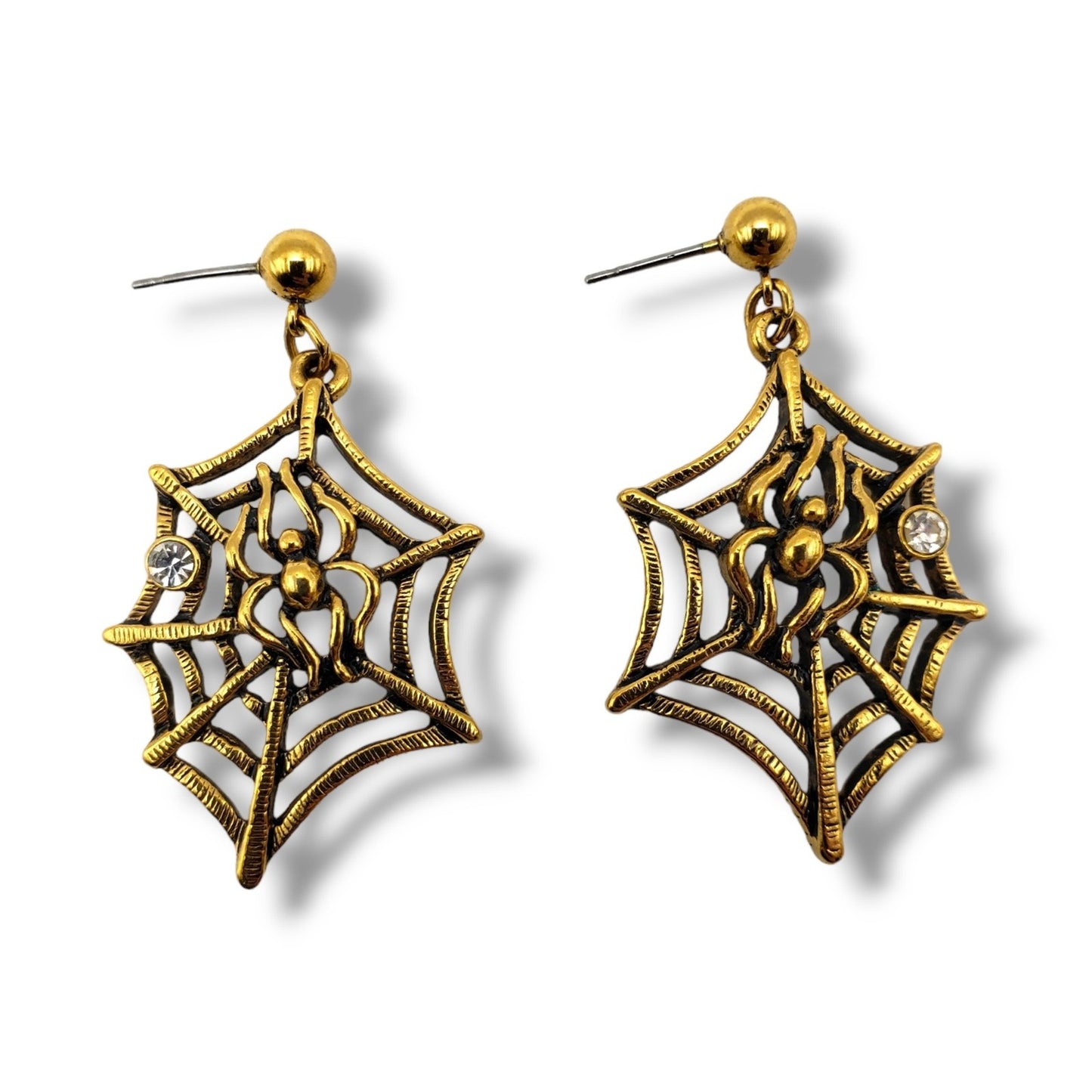 Vintage Gold Spider Web Drop Earrings
