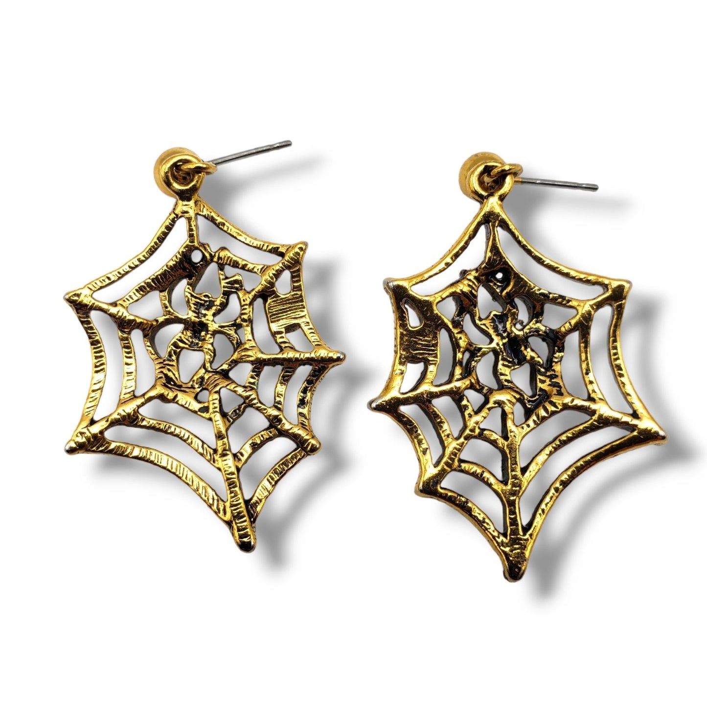 Vintage Gold Spider Web Drop Earrings