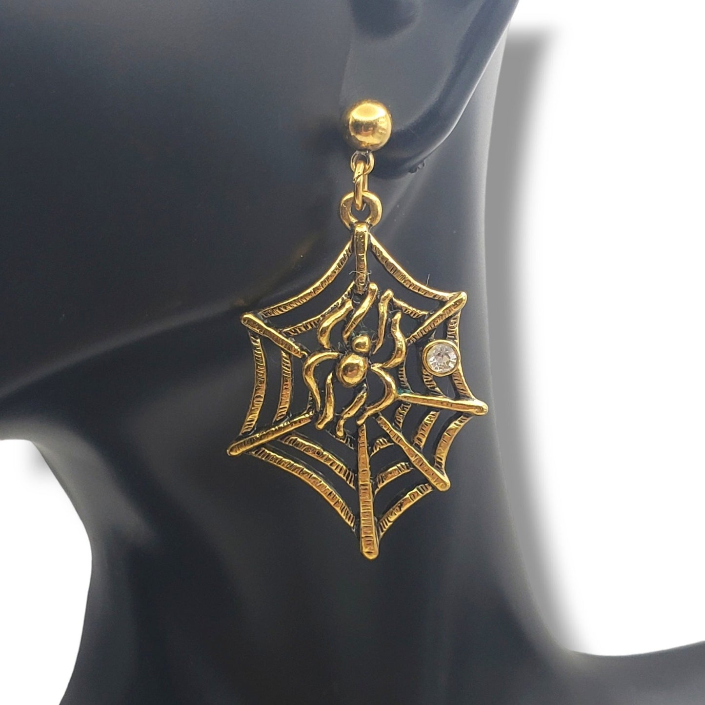 Vintage Gold Spider Web Drop Earrings
