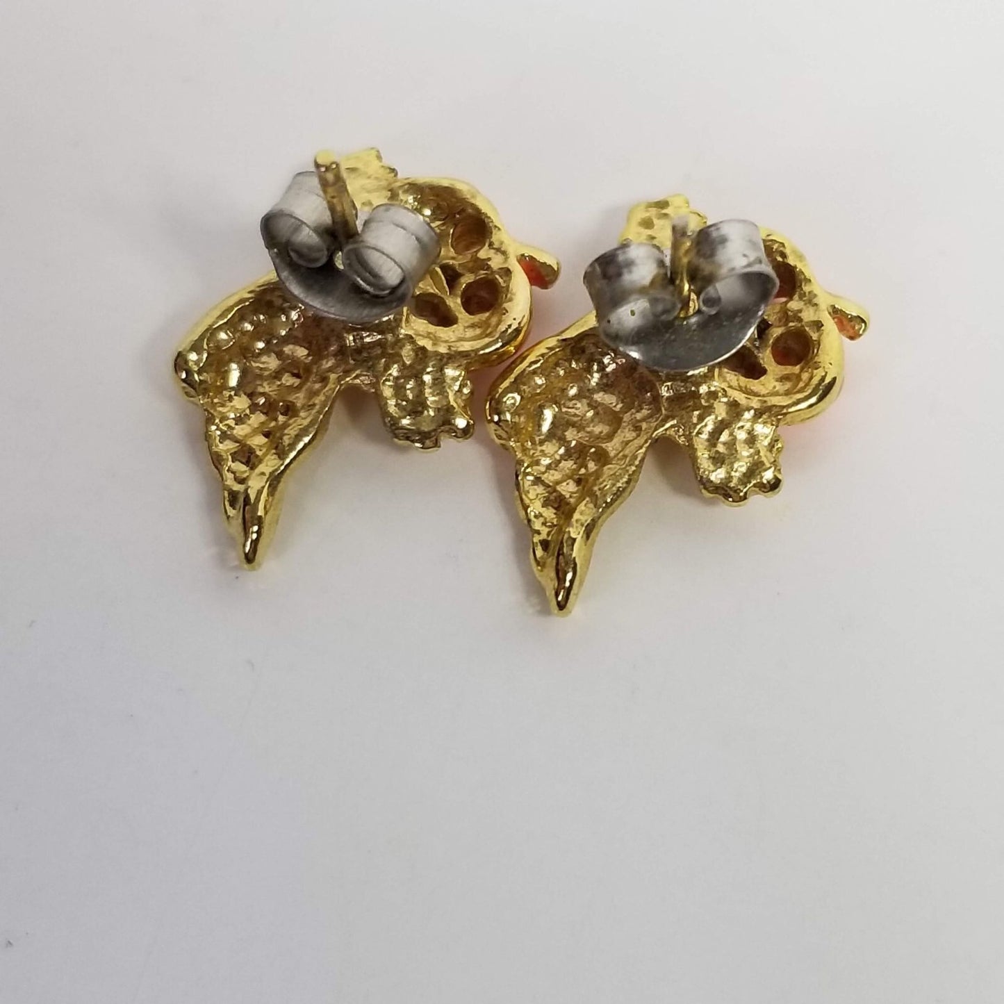 Vintage Gold Enamel Pumpkin Ghost Earrings