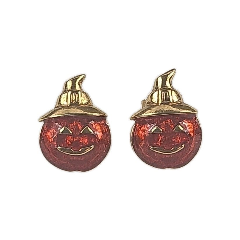 Vintage Gold Enamel Pumpkin Earrings