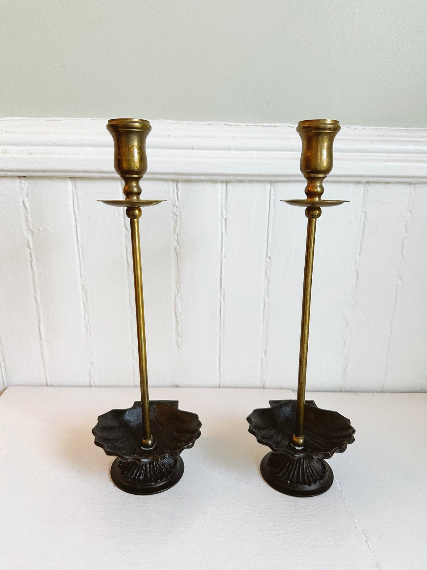 Vintage Brass Seashell Candle Holders
