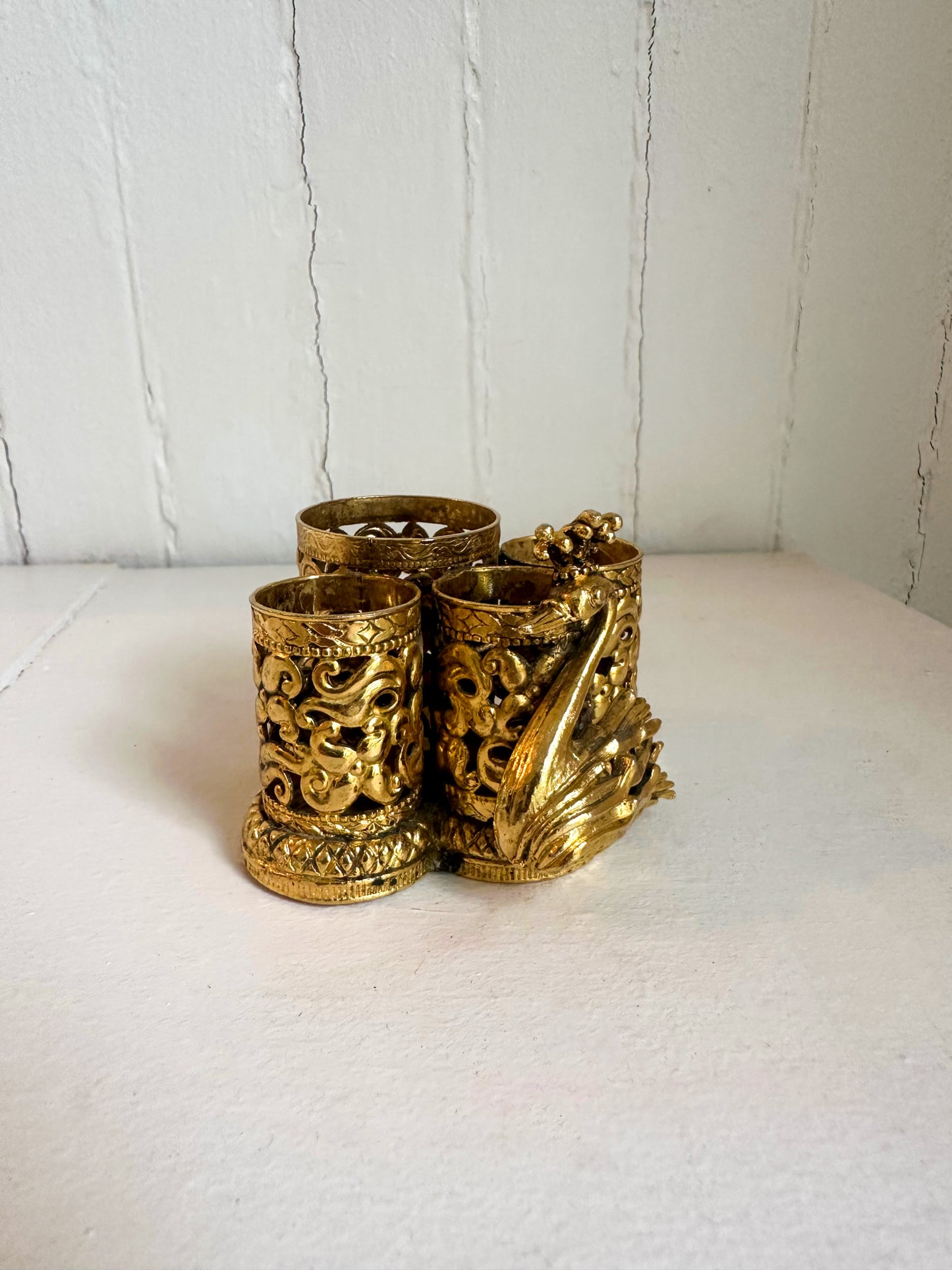 Vintage Gold Swan Lipstick Holder