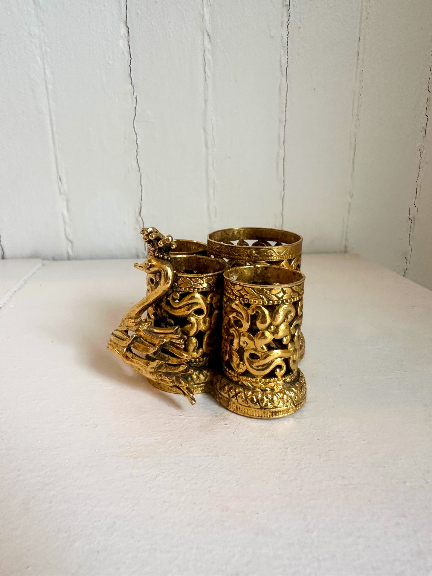 Vintage Gold Swan Lipstick Holder